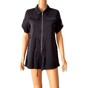 Princess Polly Black Collared Zip Up Romper Size 4